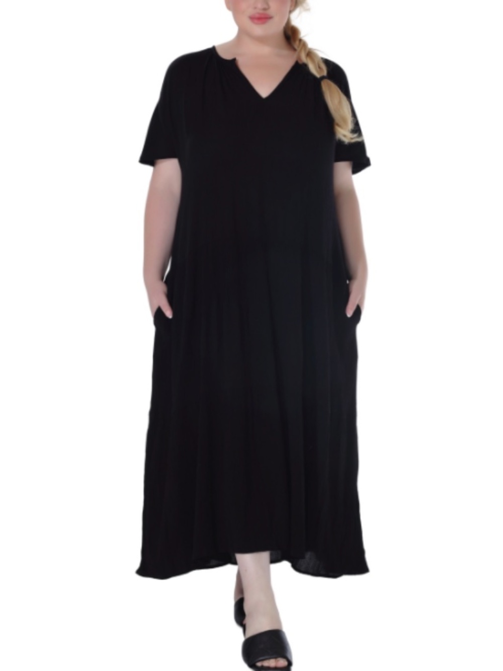 Ravyia Plus Rayon Short-Sleeve Textured Cover-up Dress Black Size 1X 21103